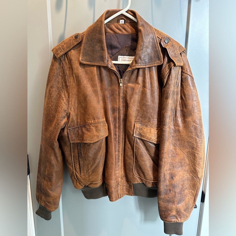Brown Leather Bomber Jacket